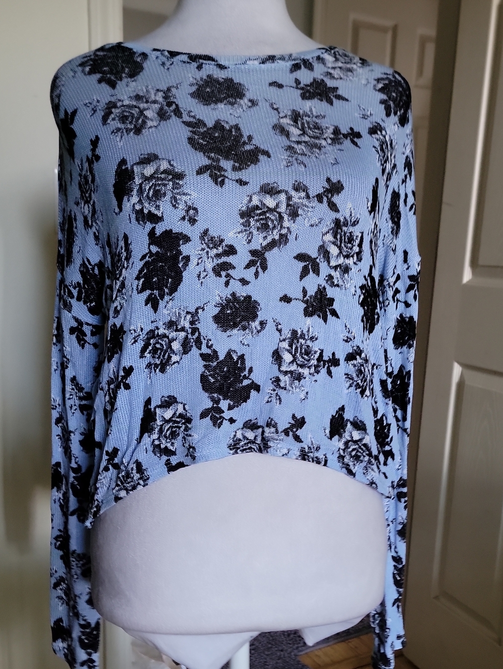 Light Blue Floral Boatneck Women's Top